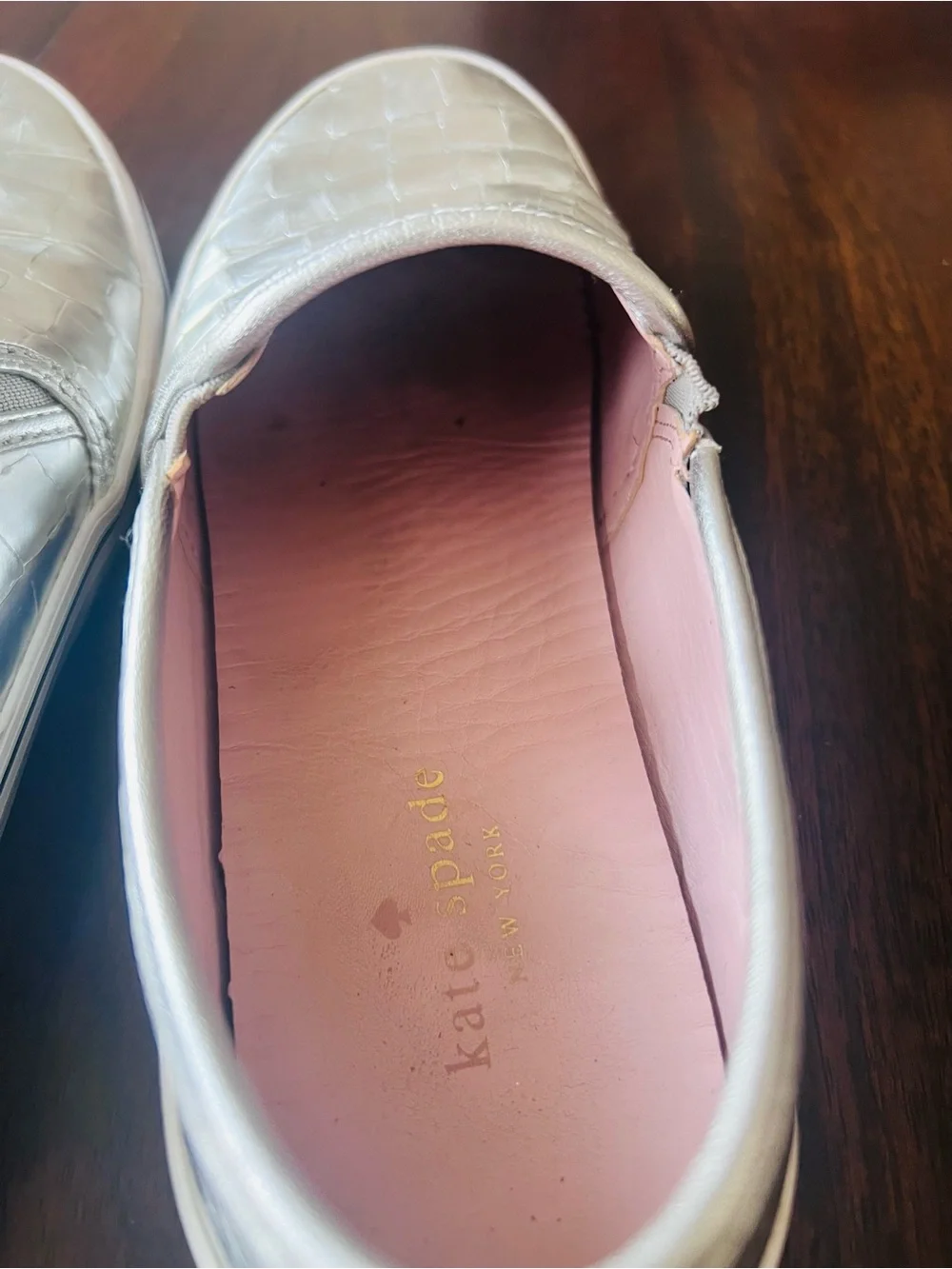 kate spade Silver Croc-Embossed Slip-On Flats